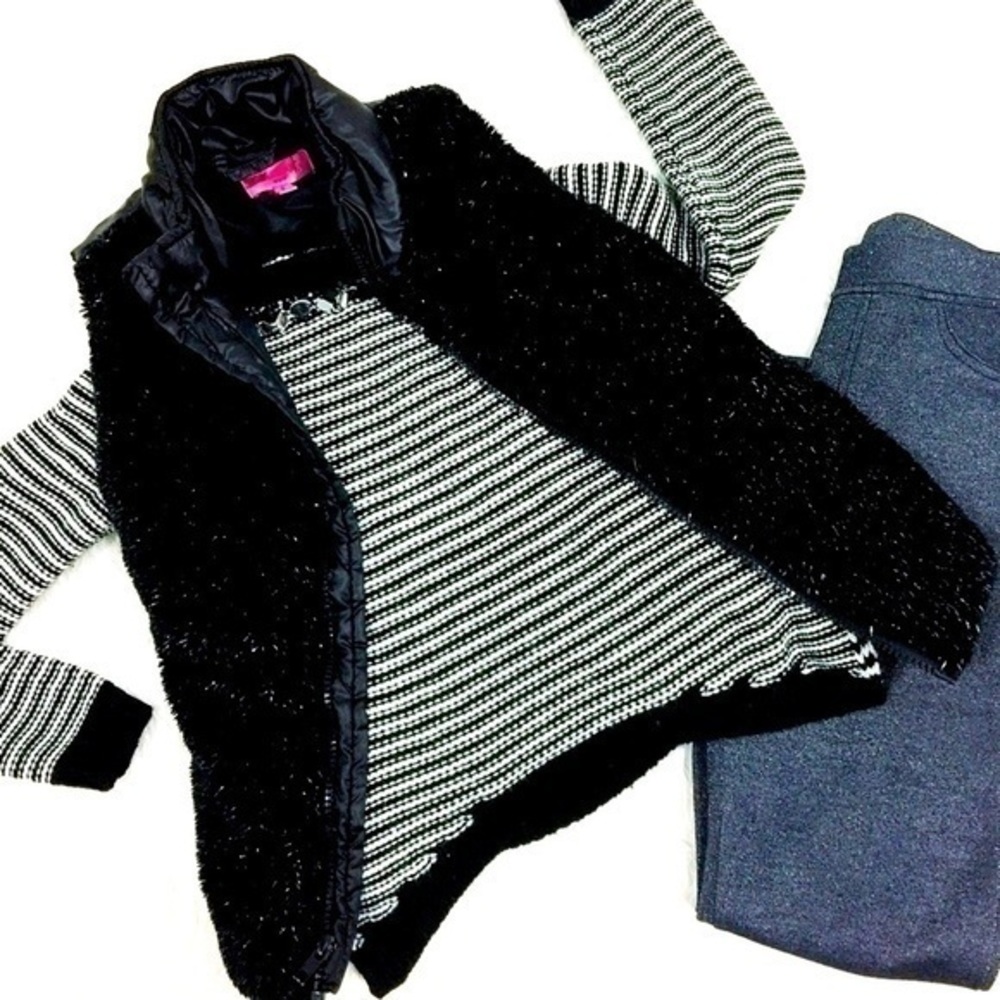 Heartsoul | Girls Black Faux Fur Zip-up Vest